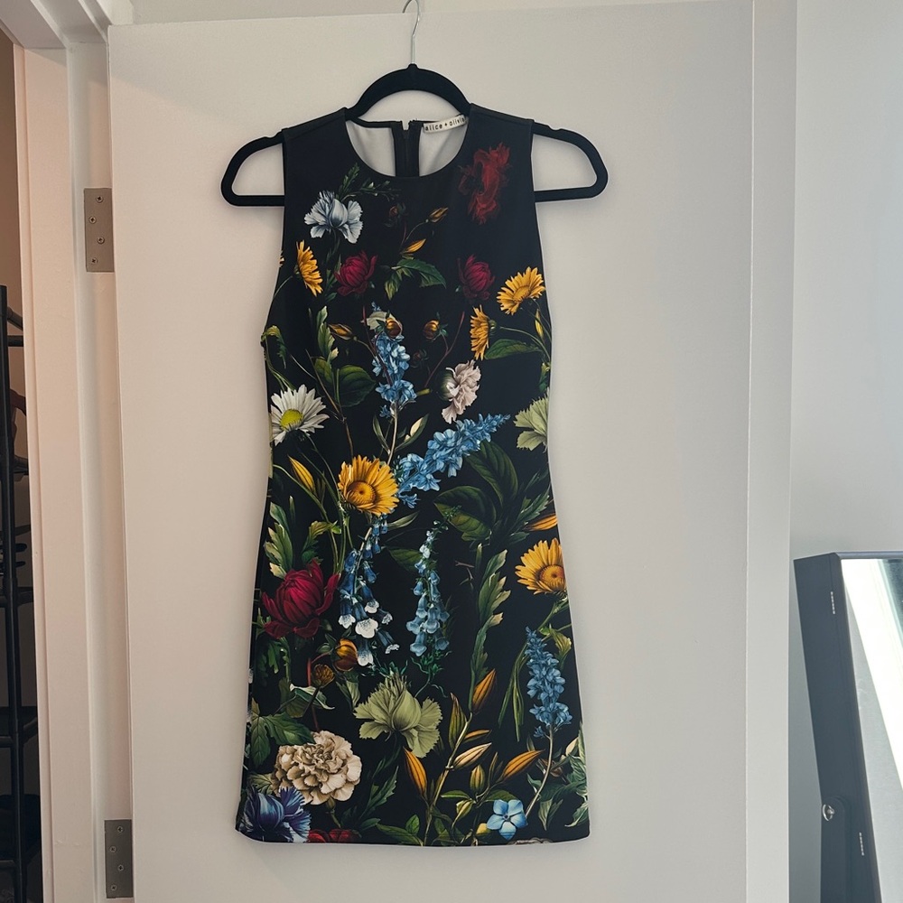 Alice and Olivia floral sleeveless mini dress, size 4.